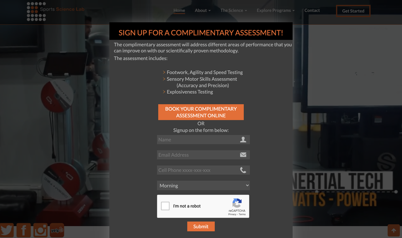 The Sports Science Lab’s lead magnet assessment to capture email addresses.