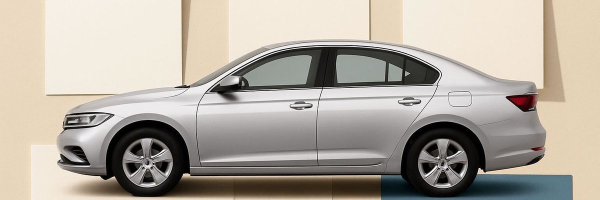 A silver sedan car on beige background with post-it notes.