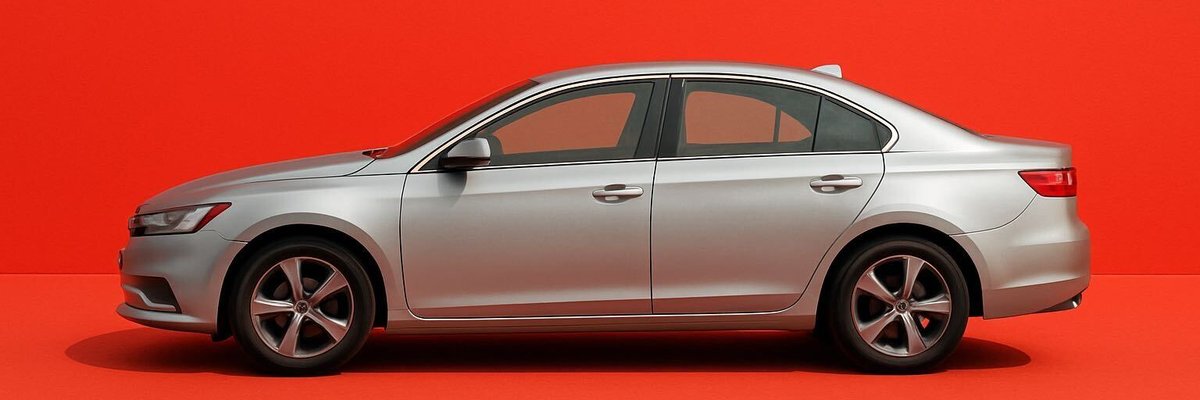 A silver sedan car on red background.