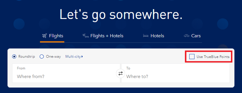 searching for flights with "use TrueBlue points" selected