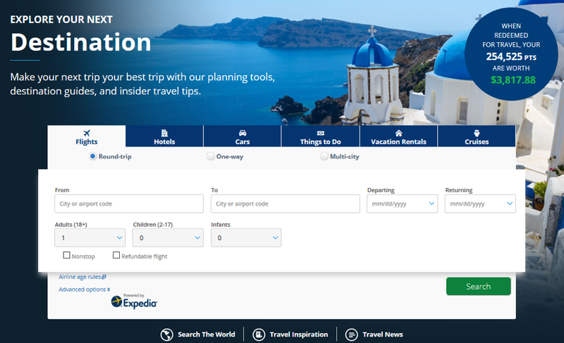 chase ultimate rewards website asking user to choose flights
