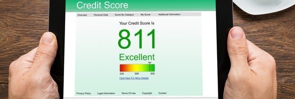 Hands holding tablet show 811 credit score
