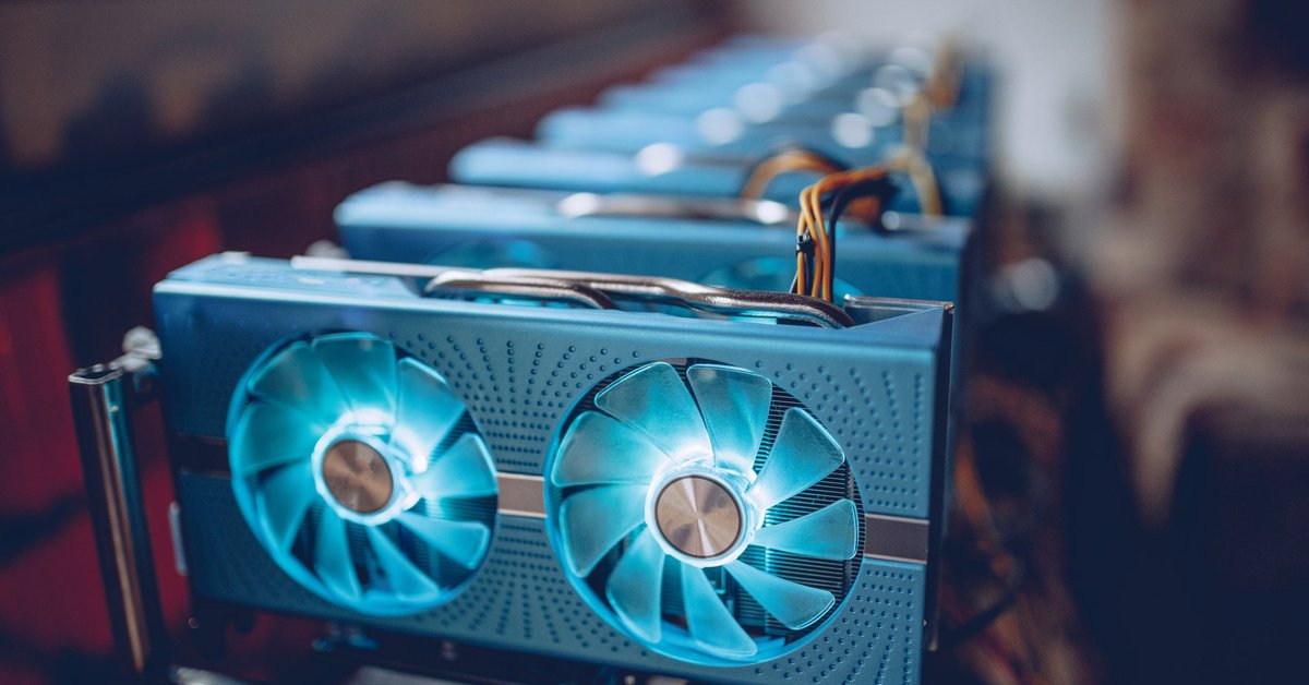 Computer components that are part of a cryptocurrency mining rig.