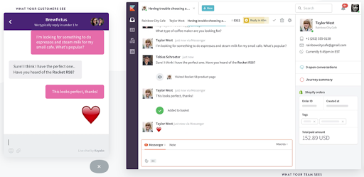 Alt-text: Examples of Kayako’s internal and external customer live chat interfaces.