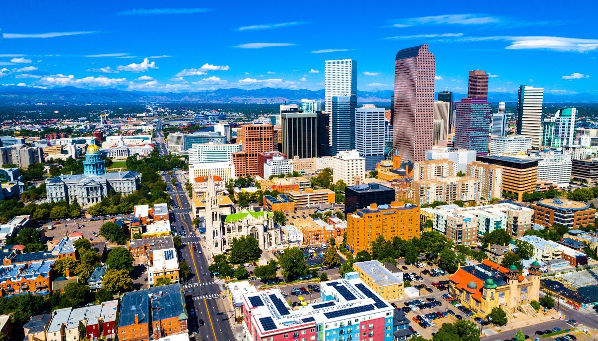 Aerial photo of downtown Denver, Colorado.