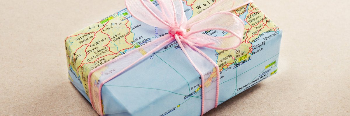 birthday gift with map wrapping paper