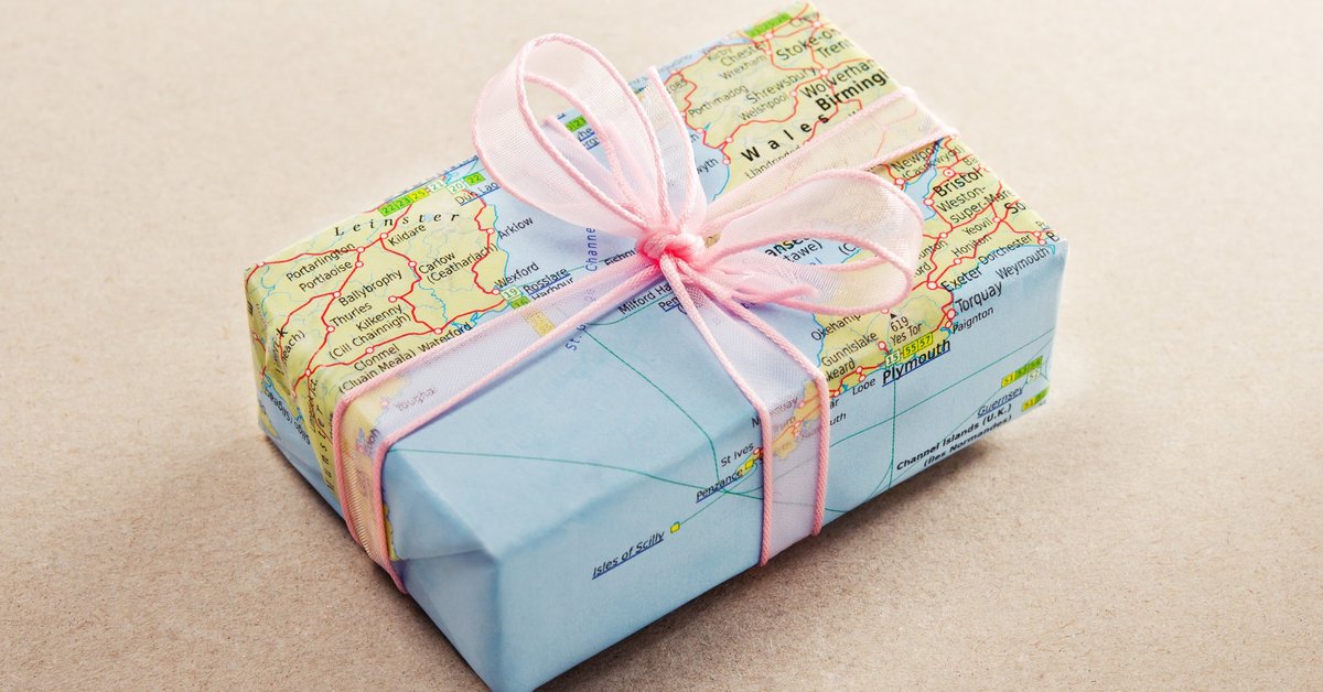 birthday gift with map wrapping paper