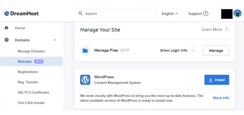 The screen to install the WordPress integration.