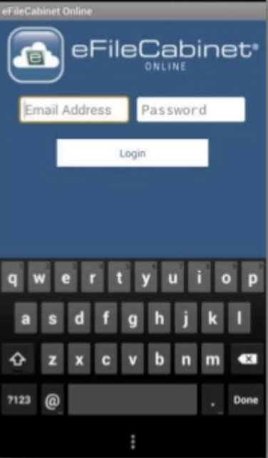 Login screen for the eFileCabinet mobile app.
