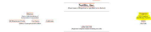 Employer Identification Number on Netflix’s recent 10-Q