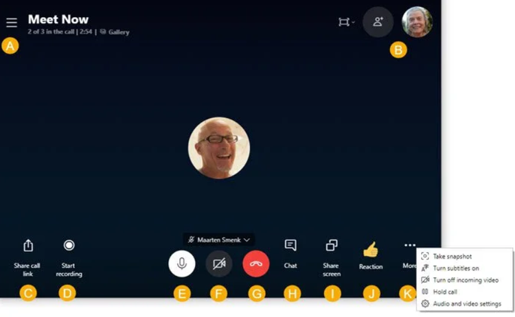 A screenshot of an active meeting on Skype.