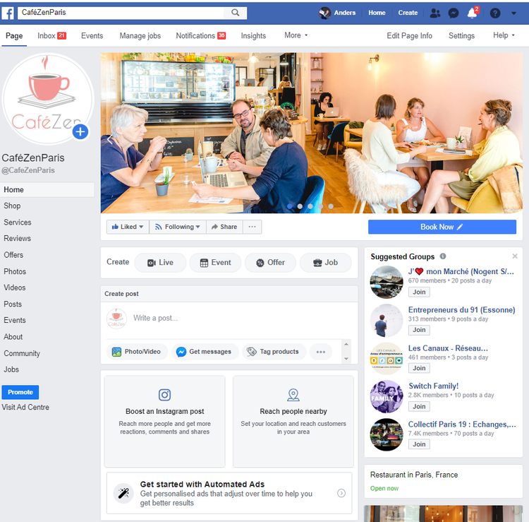 Screenshot of Facebook Business Page