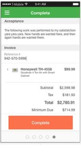 FieldEdge mobile view of an invoice with a reference number, total due, taxes, etc.