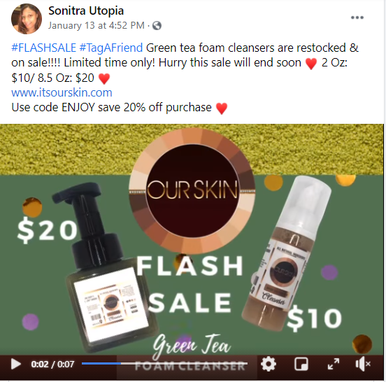 The Our Skin flash sale advertisement.