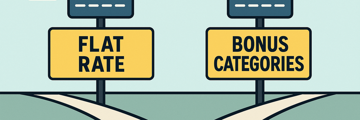 A fork in the road with signs for "flat rate" to the left or "bonus categories" to the right.