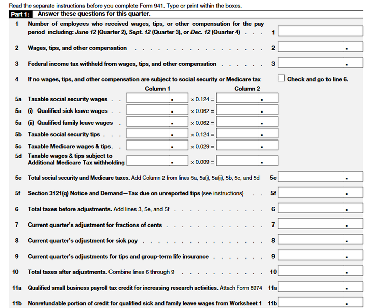 A screenshot of IRS Form 941