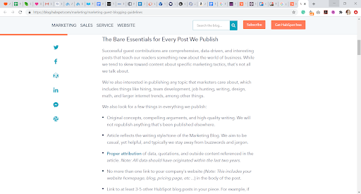 HubSpot’s submission guidelines for its marketing blog.