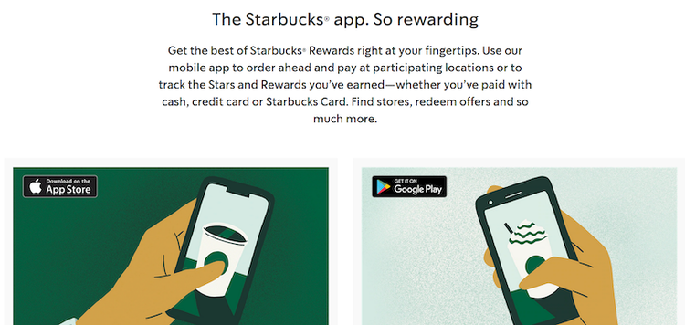 A screenshot from the Starbucks website about its app.