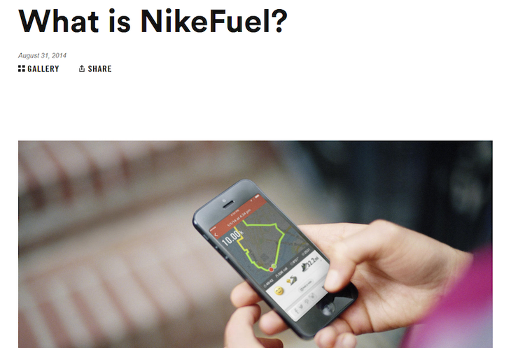 A screenshot from the Nike website about NikeFuel.