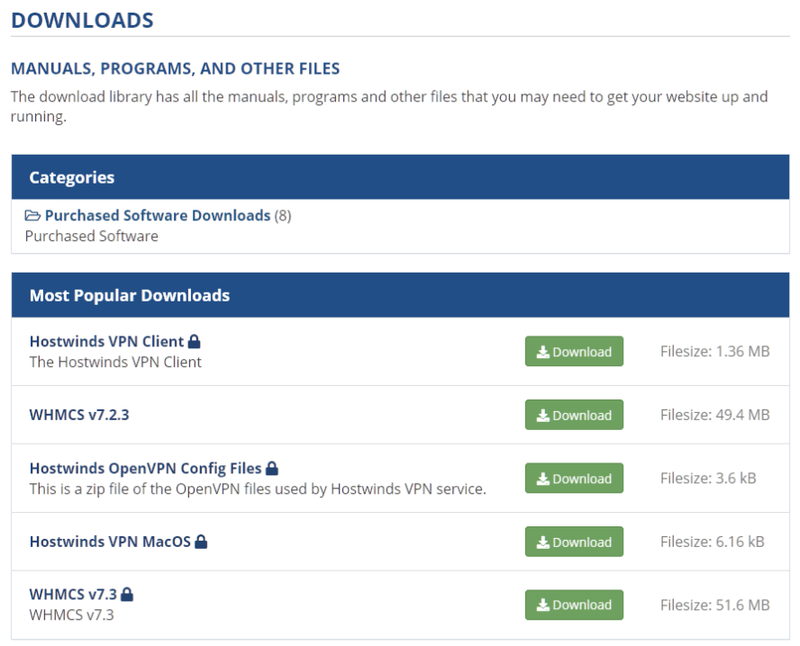 The Hostwinds downloads section to launch and manage your site.