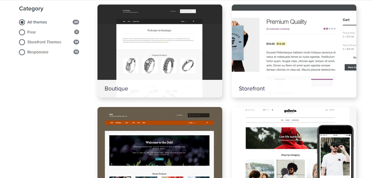 Selection of WooCommerce themes in the WooCommerce store.