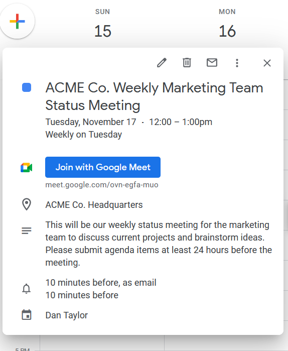 A screenshot from Google Meet.