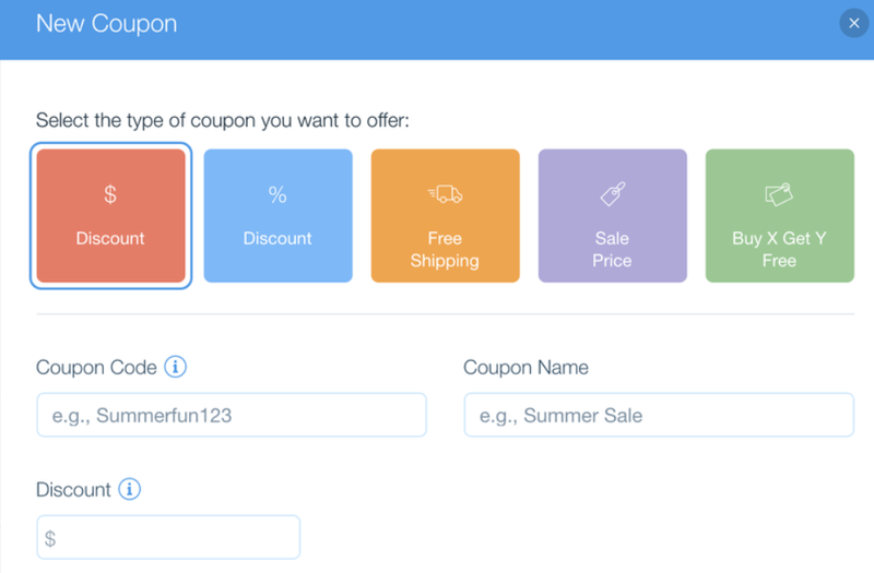 A screenshot of the Wix eCommerce coupon feature.
