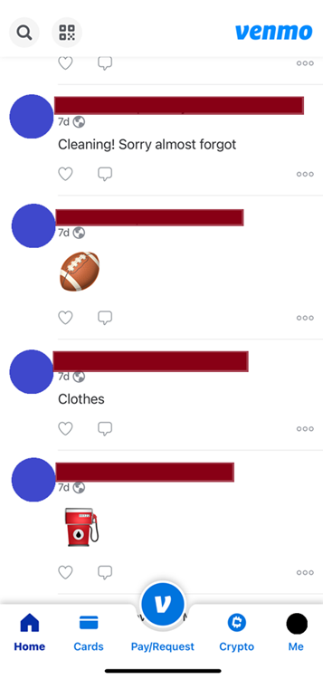 Venmo main app screen