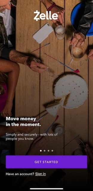 Zelle app home screen
