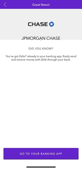 Zelle "already in your banking app" screen