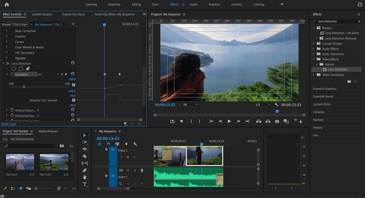 Lens distortion visual effect in Adobe Premiere Pro.