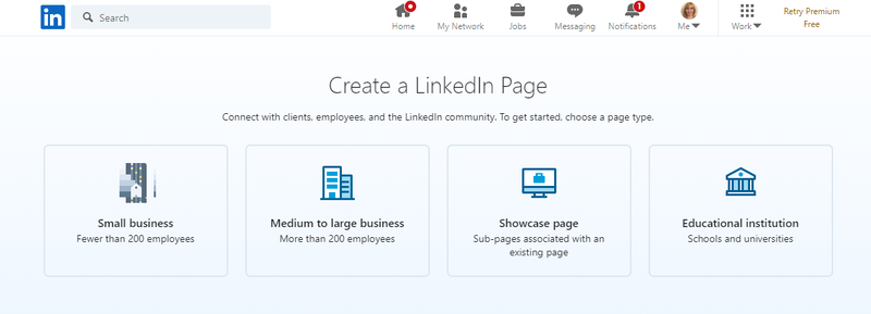 The LinkedIn business size selection page.