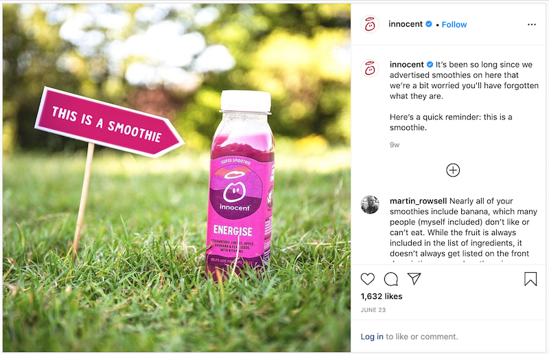 An Innocent Instagram post promoting one of its smoothies.