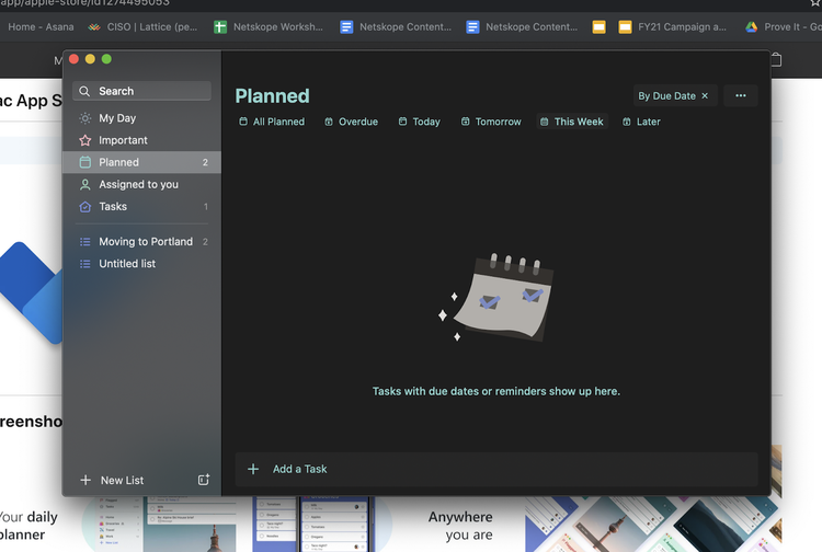 Microsoft To Do’s desktop application planning screen.