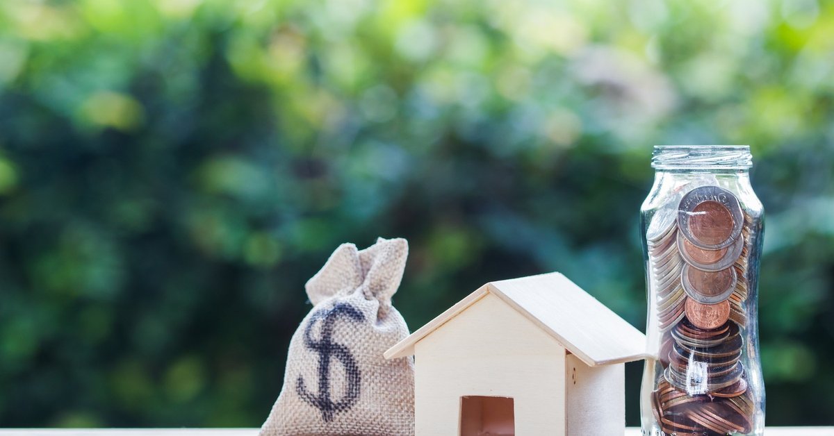 money bag, house, and jar of coins