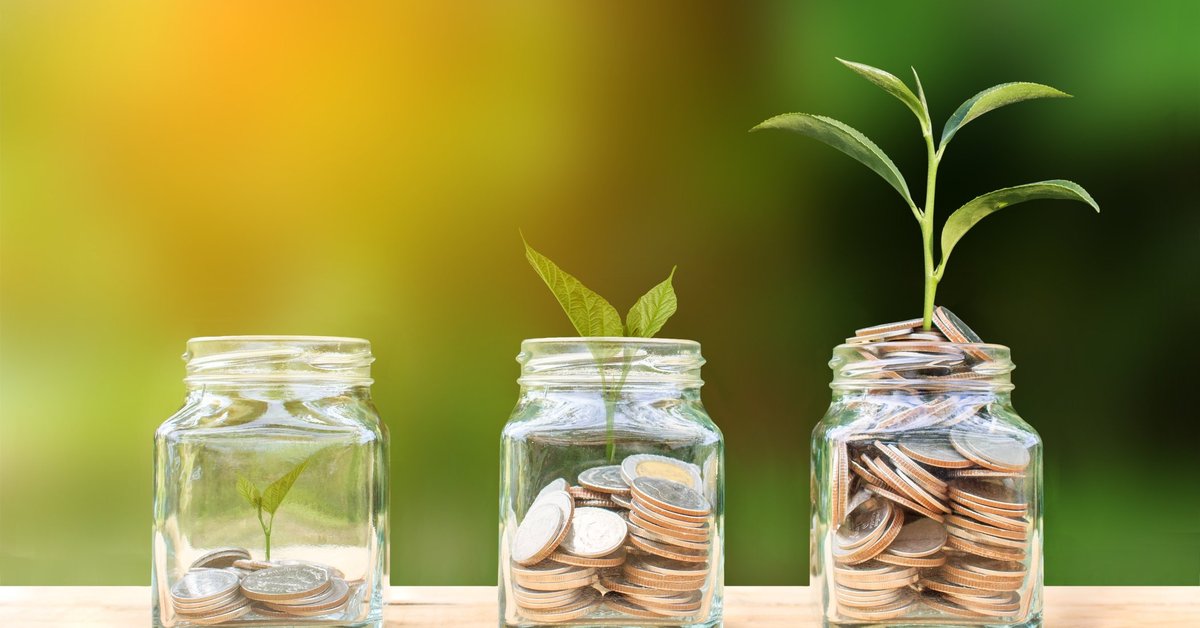 plant growing out of jar of coins