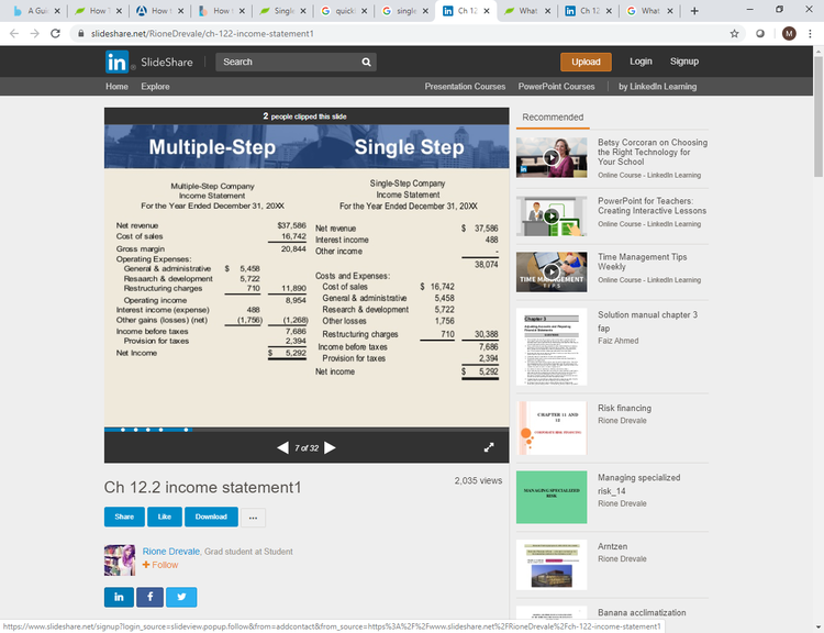 Multiple-step and single-step income statement