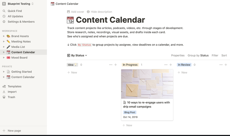 Notion content calendar template.