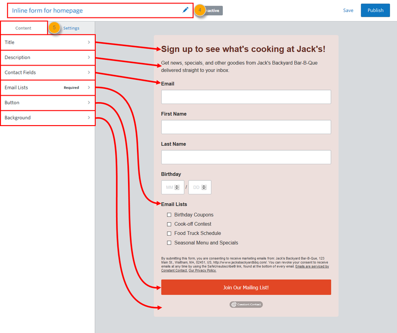 An example of a customizable email signup form from Constant Contact.