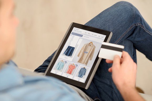 Man Shopping with Credit Card on tablet