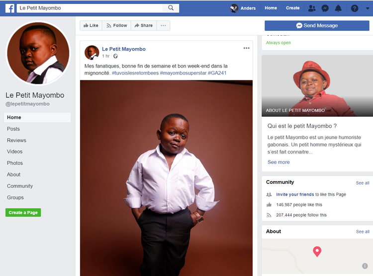 Facebook page screenshot of influencer “Le Petit Mayombo.”