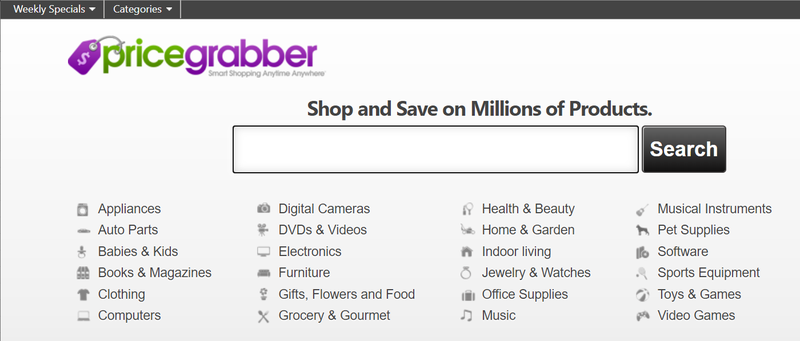 A screenshot of the PriceGrabber price comparison site.