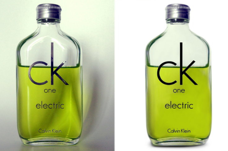 Image with Calvin Klein cologne including the shadows and the image with the shadows cut out.