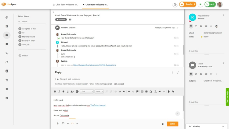 A screenshot of LiveAgent's inside sales team chat dashboard.
