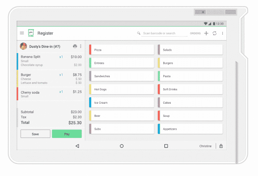 Clover POS main menu screen