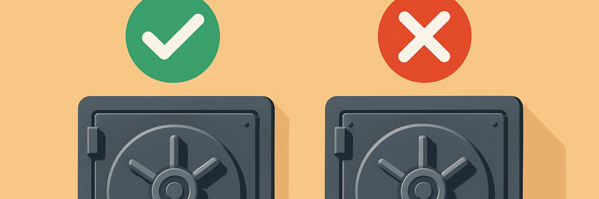 Two bank vaults, one with a green checkmark over it and one with a red X.