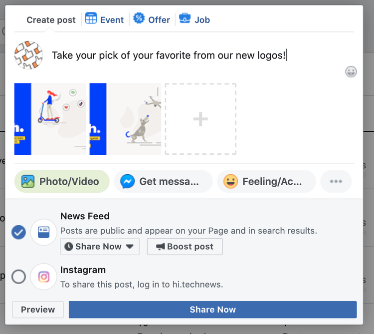 Screenshot of Facebook post options