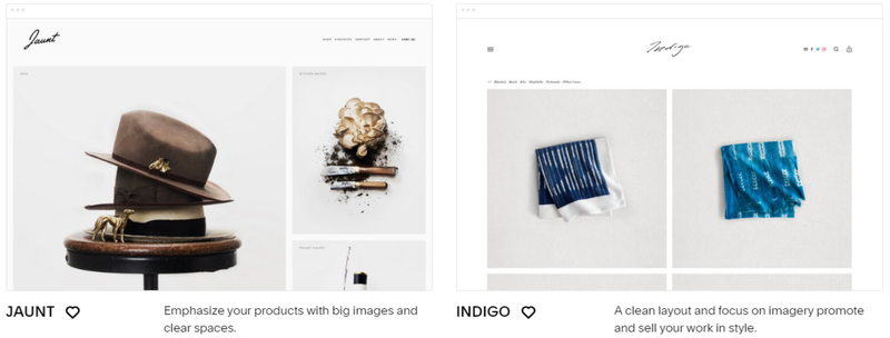 The Squarespace Commerce theme templates showcasing products for online stores.