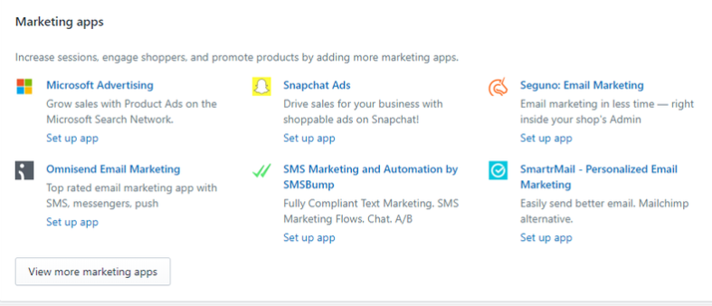 The list of marketing apps that integrate with Shopify.