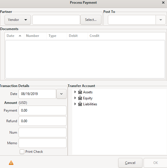 Gnucash Process Payment screen